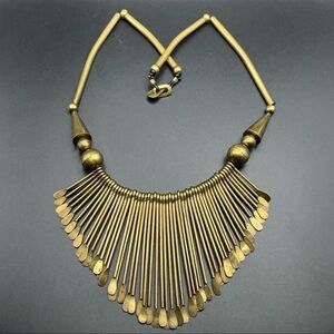 Vintage Cleopatra Style Brass Bib Tribal Paddle Necklace
